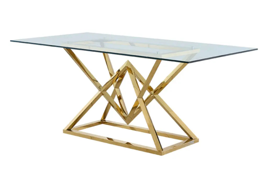 Table à manger dorée acier et verre trempé | Kaelo