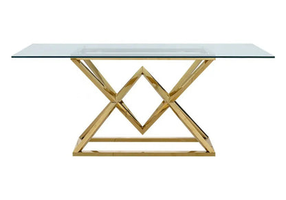 Table à manger dorée acier et verre trempé | Kaelo