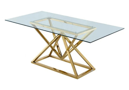 Table à manger dorée acier et verre trempé | Kaelo