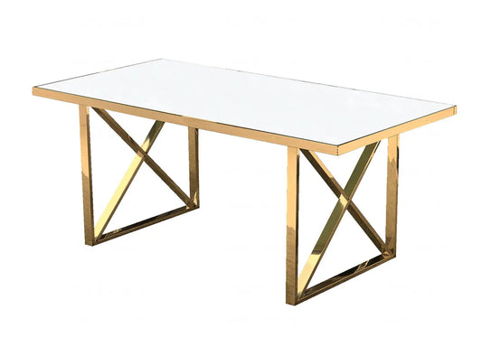 Table à manger verre trempé blanc et doré | Zyra
