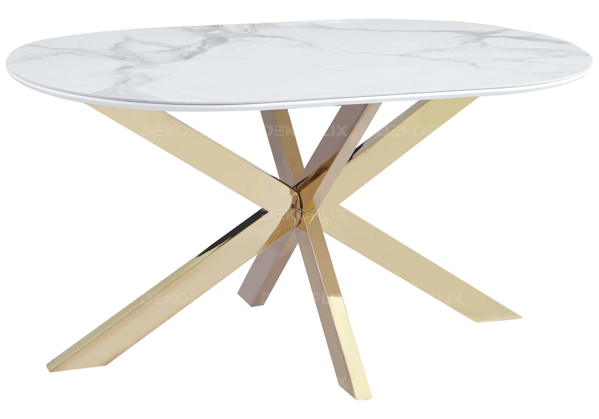 Table à manger céramique marbre blanc et métal doré | Vexta