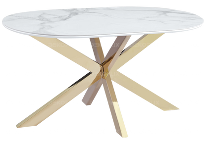 Table à manger céramique marbre blanc et métal doré | Vexta