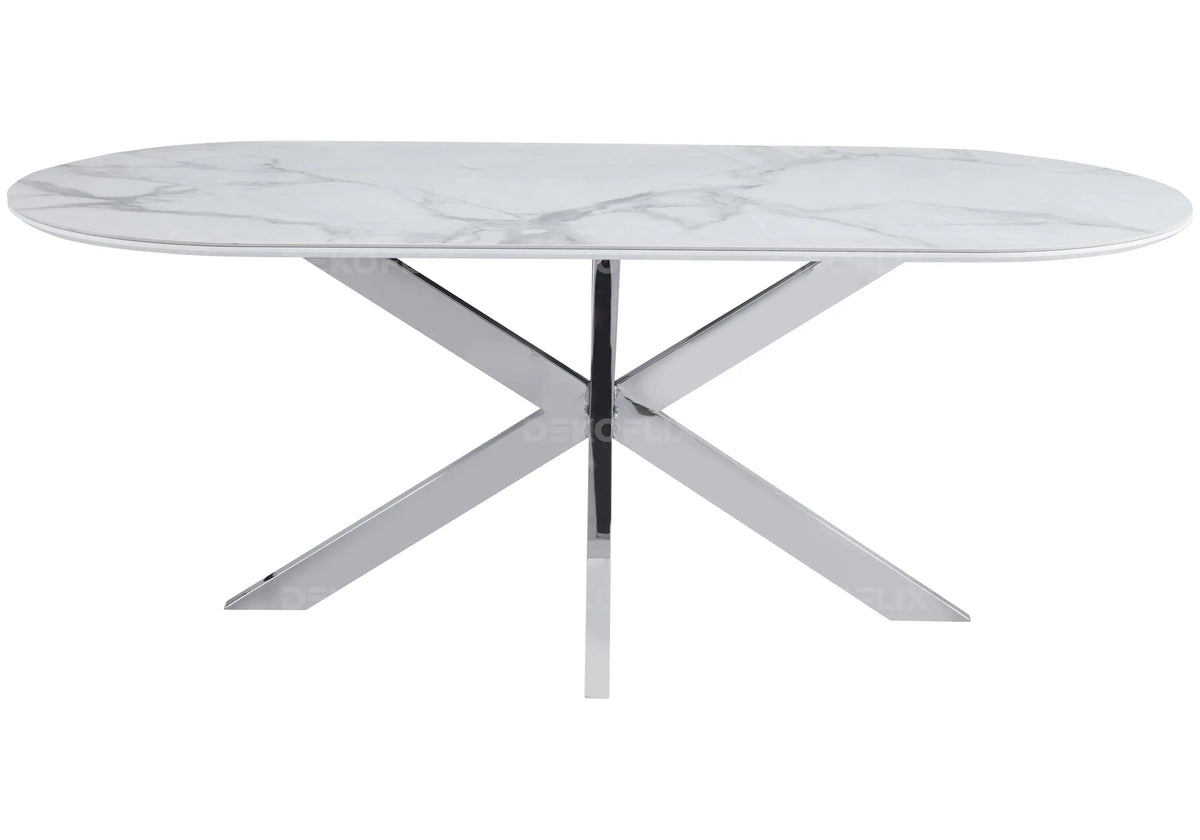 Table à manger céramique marbre blanc et métal doré | Vexta