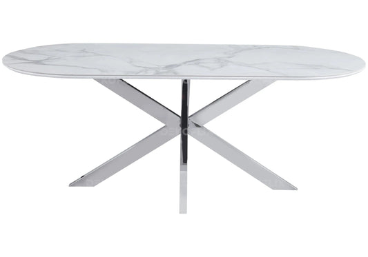 Table à manger céramique marbre blanc et métal doré | Vexta