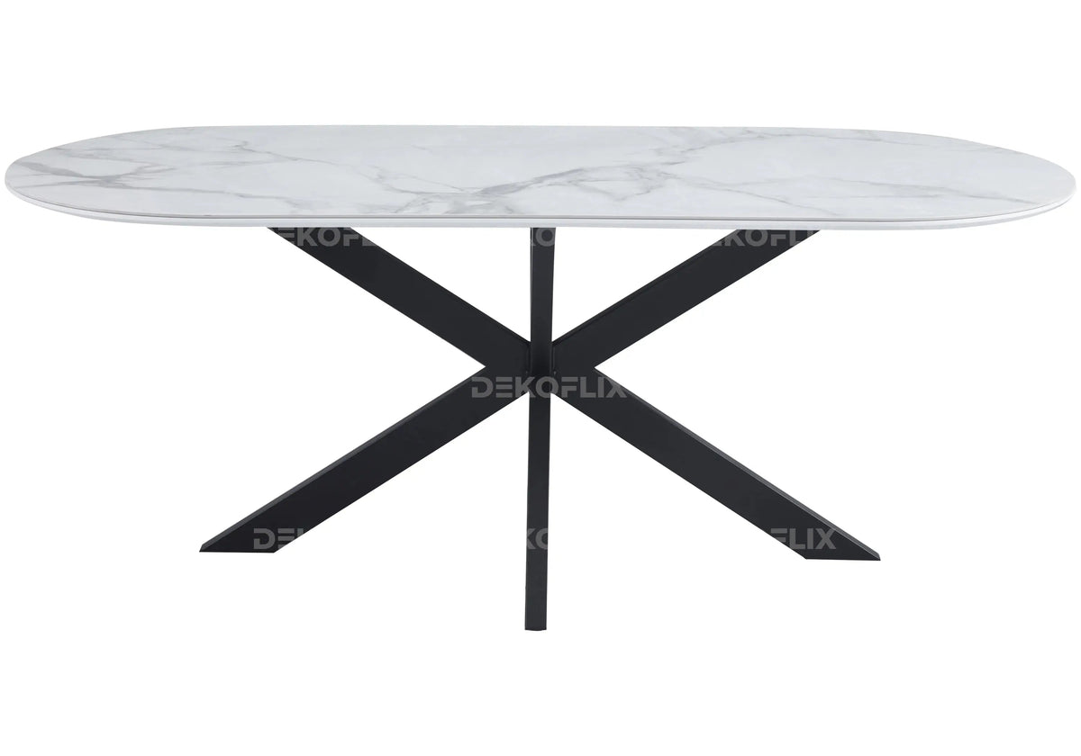 Table à manger céramique marbre blanc et métal doré | Vexta
