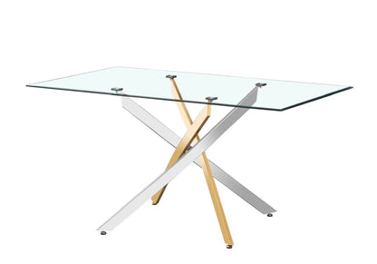 Table à manger verre trempé et acier doré | Koda