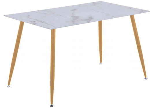 Table à manger rectangulaire dorée et marbre blanc | Vexo