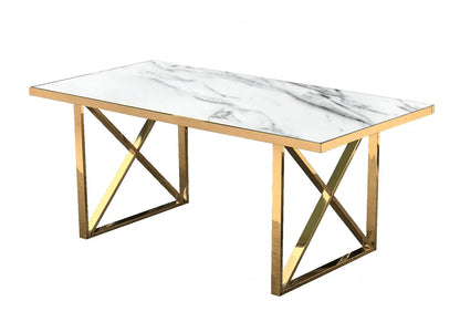 Table à manger marbre blanc et métal doré | Zyra
