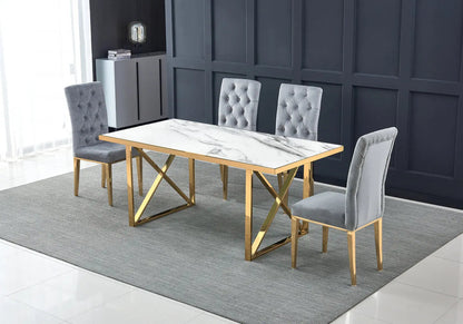 Table à manger marbre blanc et métal doré | Zyra