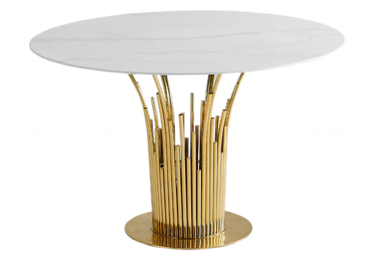 Table à manger ronde marbre blanc et dorée | Zalys