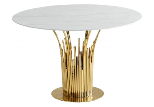 Table à manger ronde marbre blanc et dorée | Zalys