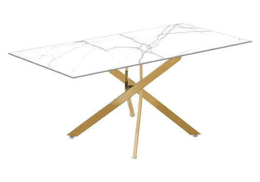 Table à manger effet marbre blanc et pieds dorés | Koda