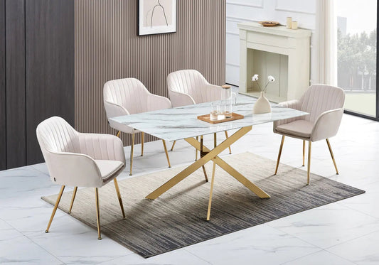 Table à manger effet marbre blanc et pieds dorés | Koda