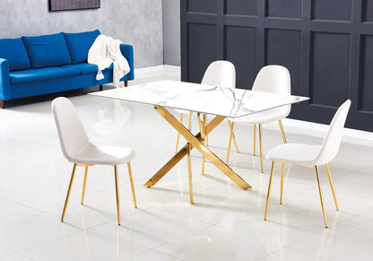 Table à manger effet marbre blanc et pieds dorés | Koda