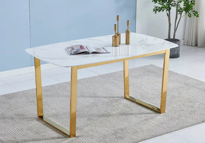 Table à manger marbre blanc et pieds dorés | Kora