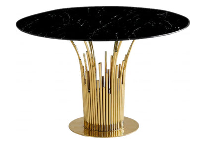 Table à manger ronde marbre noir et pied doré | Zalys