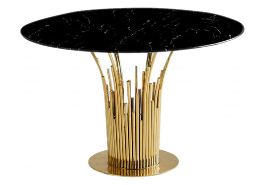 Table à manger ronde marbre noir et pied doré | Zalys