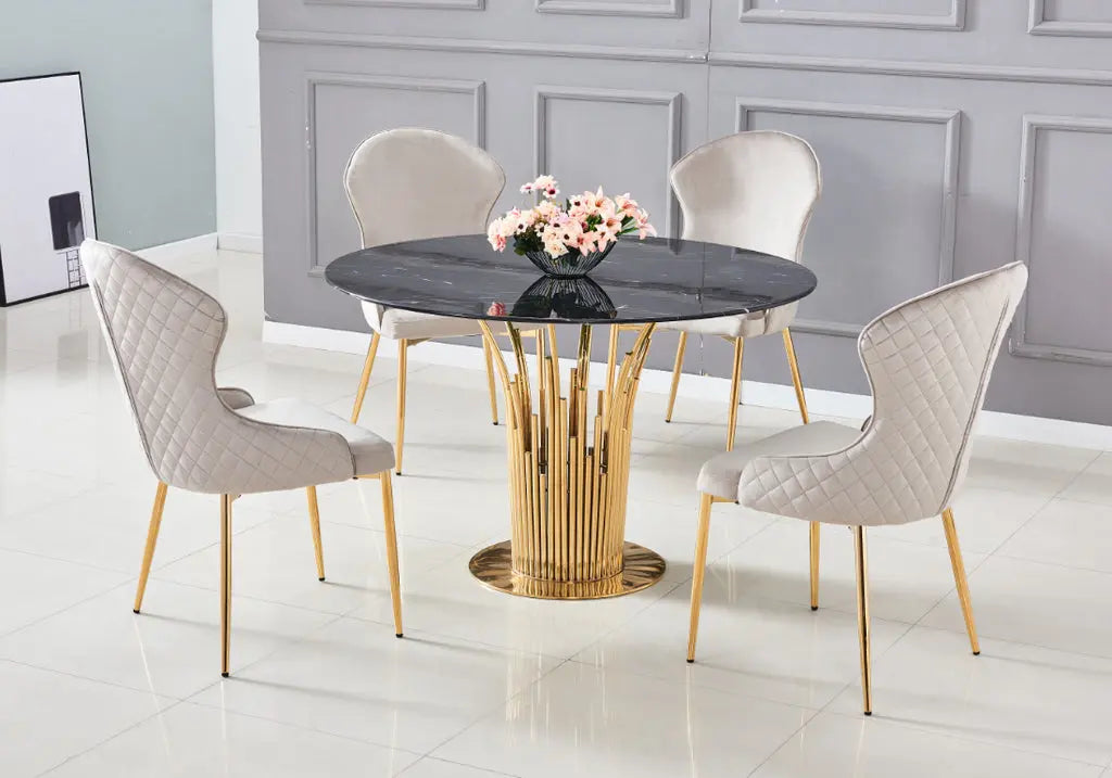 Table à manger ronde marbre noir et pied doré | Zalys