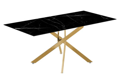 Table à manger marbre noir et piètement doré | Koda