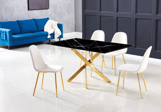Table à manger marbre noir et piètement doré | Koda