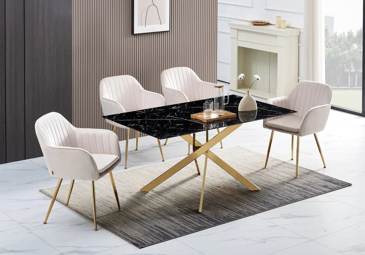 Table à manger marbre noir et piètement doré | Koda