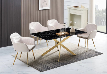 Table à manger marbre noir et piètement doré | Koda