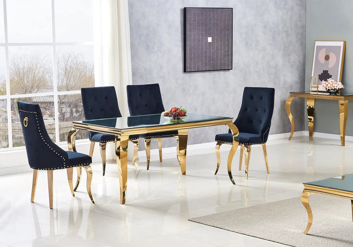 Table à manger rectangulaire en inox doré miroir | Halo
