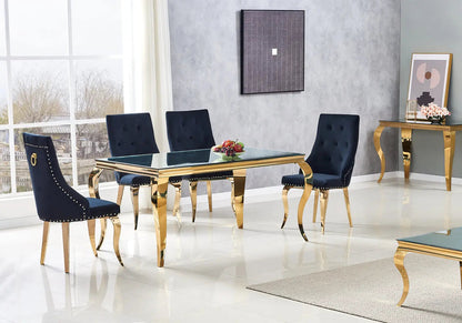Table à manger rectangulaire en inox doré miroir | Halo
