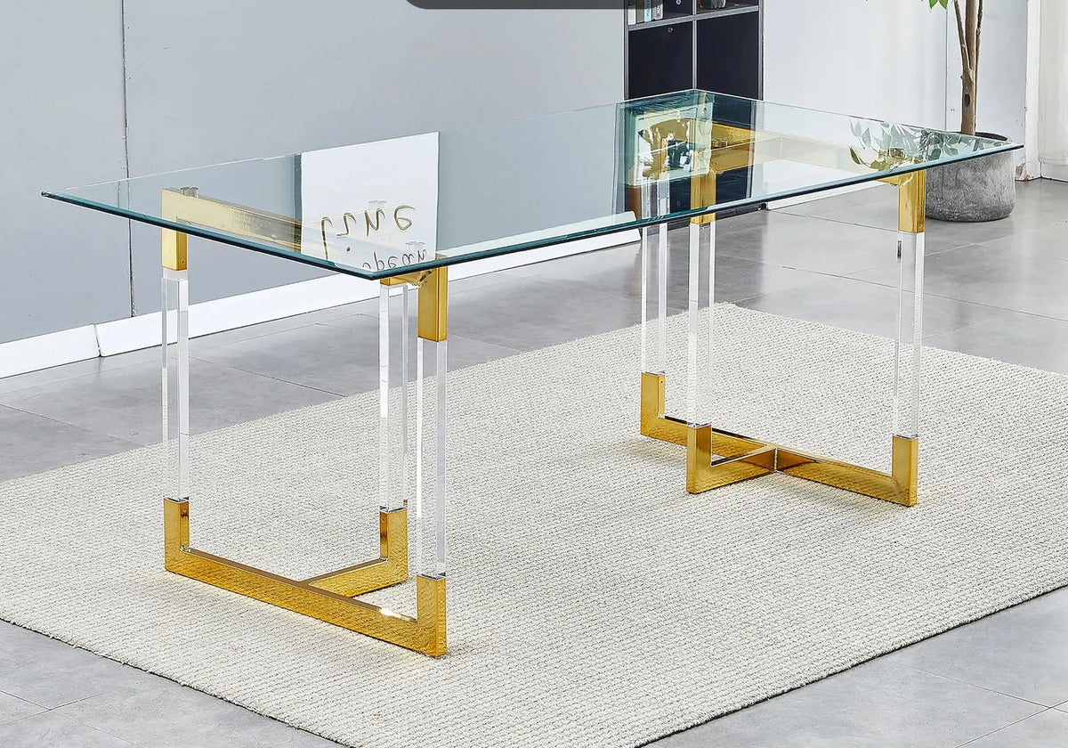 Table à manger moderne dorée et transparente | Nodix