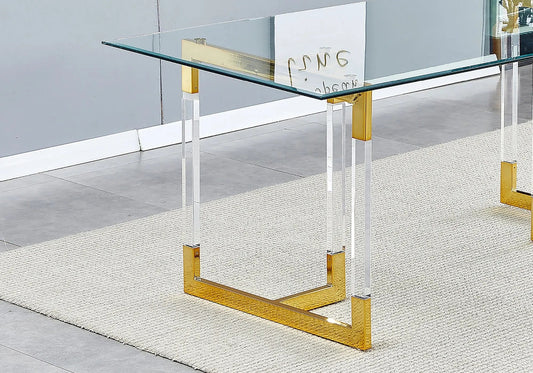Table à manger moderne dorée et transparente | Nodix