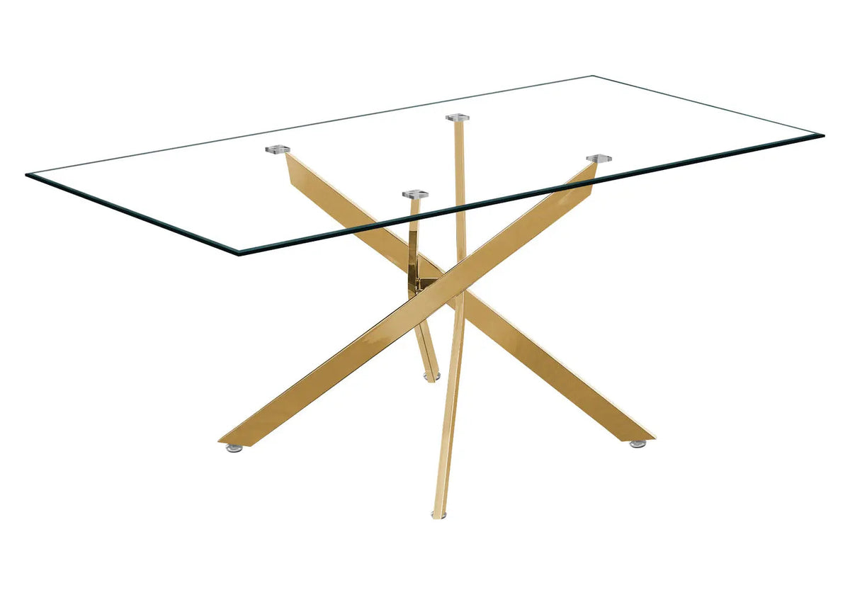 Table à manger dorée verre trempé et acier | Koda