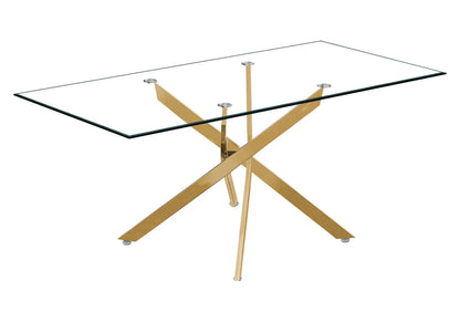 Table à manger dorée verre trempé et acier | Koda