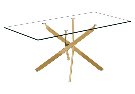 Table à manger dorée verre trempé et acier | Koda