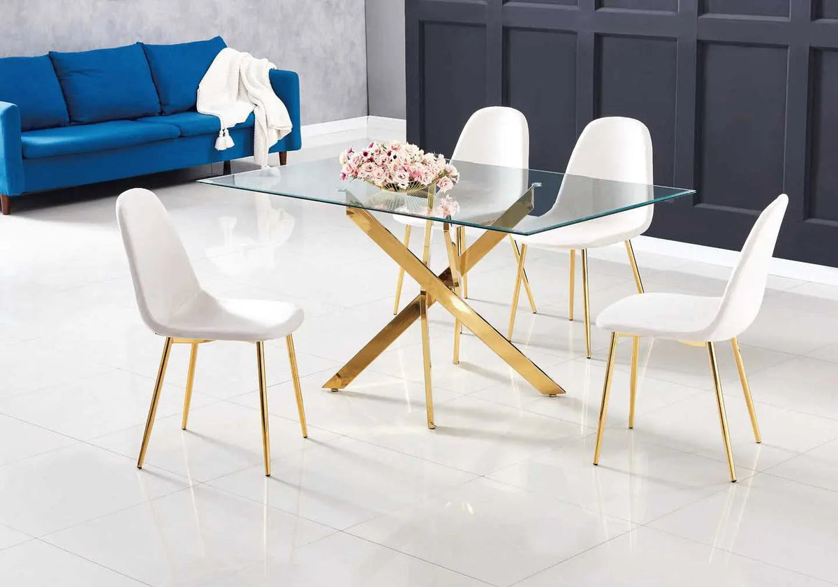 Table à manger dorée verre trempé et acier | Koda