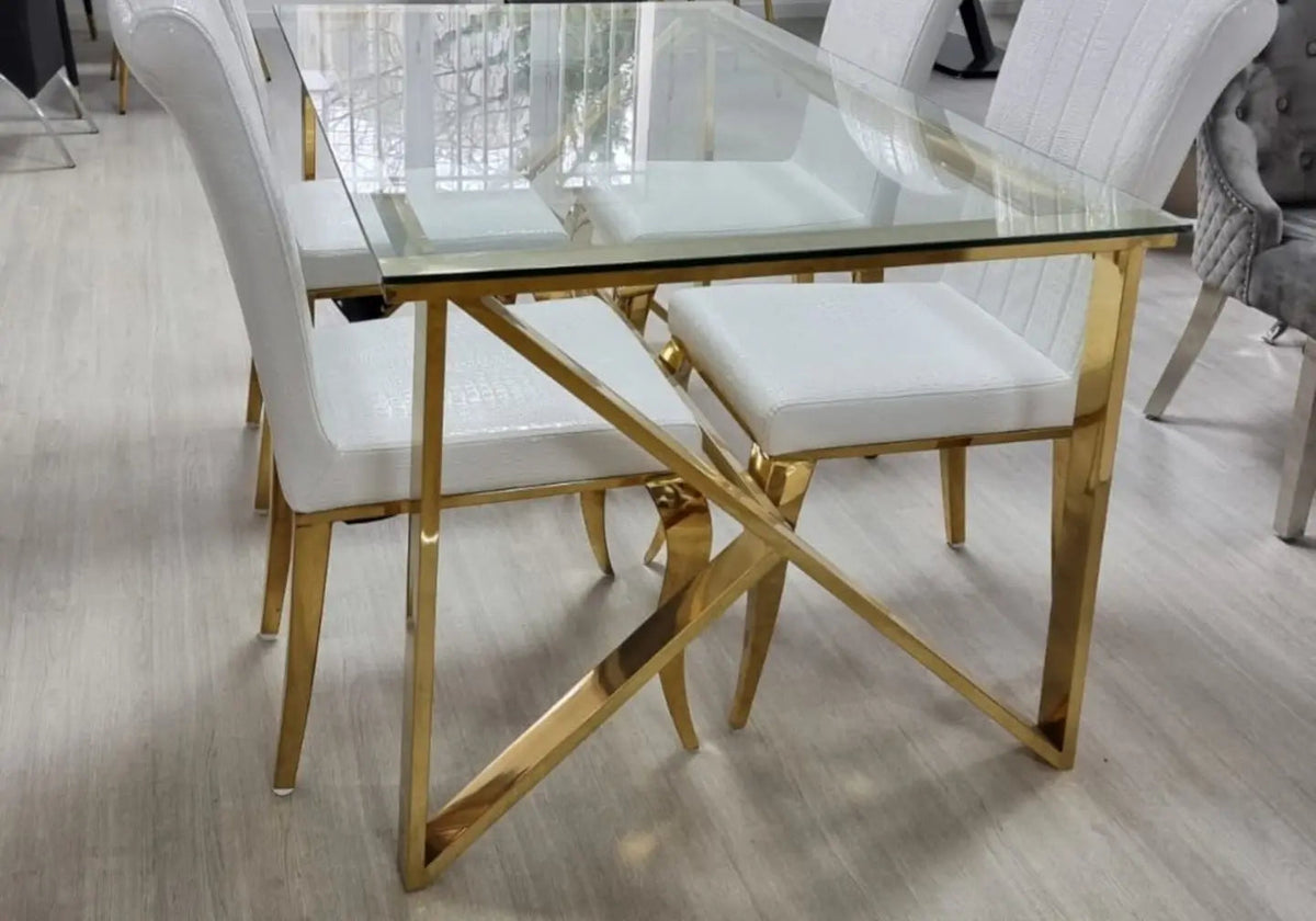 Table à manger design verre et acier doré | Kiro