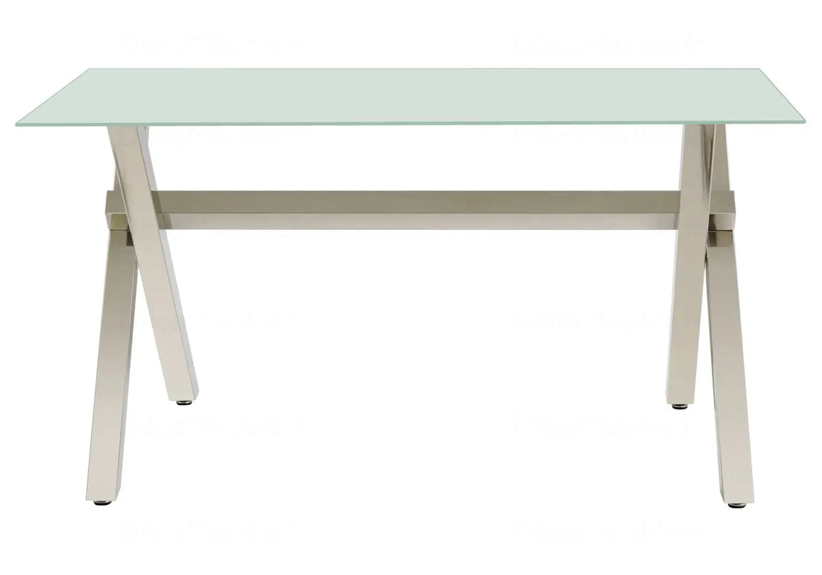 Table à manger verre trempé pieds x argent | Zyro