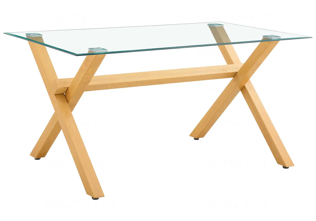 Table à manger verre trempé et pieds bois | Zyro