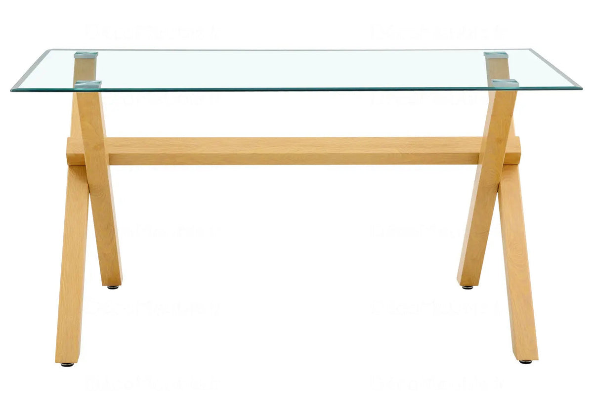 Table à manger verre trempé et pieds bois | Zyro