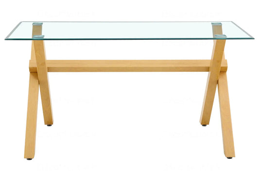 Table à manger verre trempé et pieds bois | Zyro