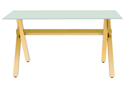 Table à manger verre trempé et pieds x dorés | Zyro