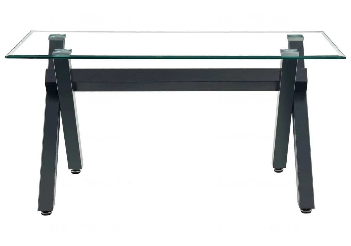 Table à manger verre trempé et pieds en x noirs | Zyro