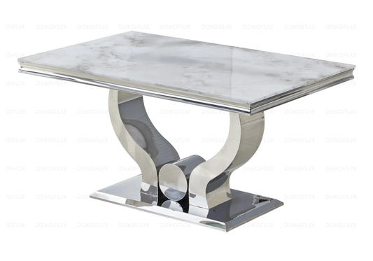 Table à manger marbre beige et piétement argenté | Juno
