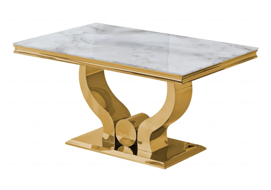 Table à manger marbre beige et piétement doré | Juno