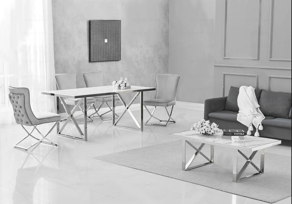 Table à manger design finition marbre blanc | Zyra
