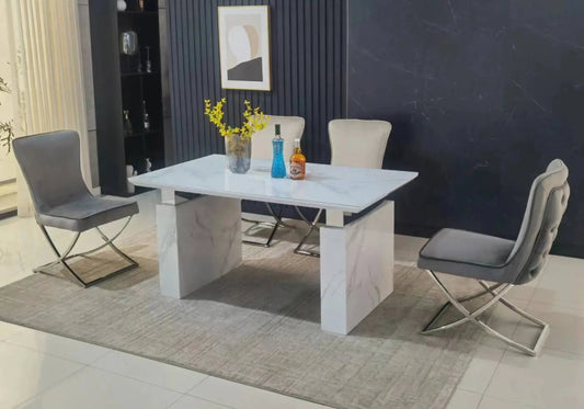 Table à manger moderne finition marbre blanc | Valo
