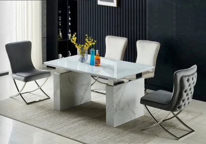 Table à manger moderne finition marbre blanc | Valo