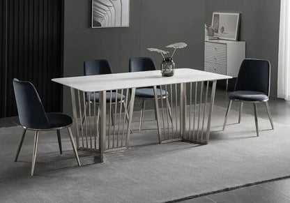 Table à manger effet marbre blanc argent 180 cm | Aven