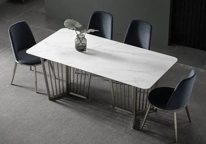 Table à manger effet marbre blanc argent 180 cm | Aven
