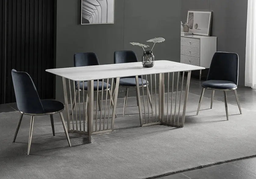 Table à manger effet marbre blanc argent 180 cm | Aven