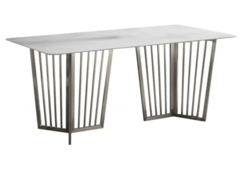 Table à manger effet marbre blanc argent 180 cm | Aven
